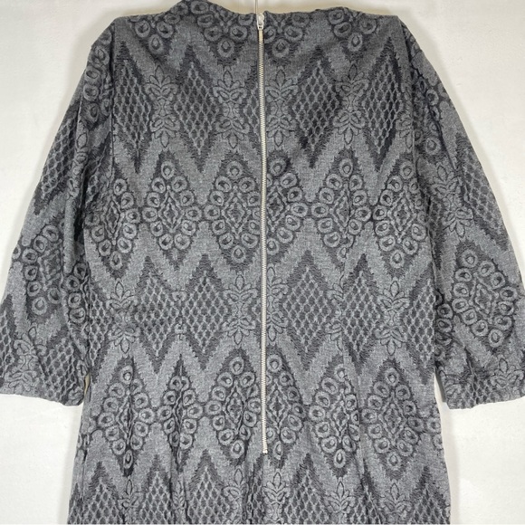 Bisou Bisou Michele Bohbot Midi Dress Lace Size 16 Argyle Zipper Charcoal Boho - Picture 4 of 16